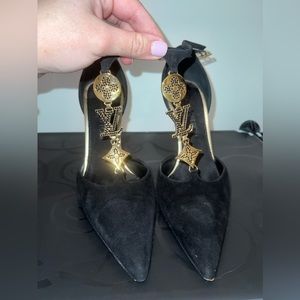 Vintage Louis Vuitton black suede ankle strap pumps size 37.5 US size 7